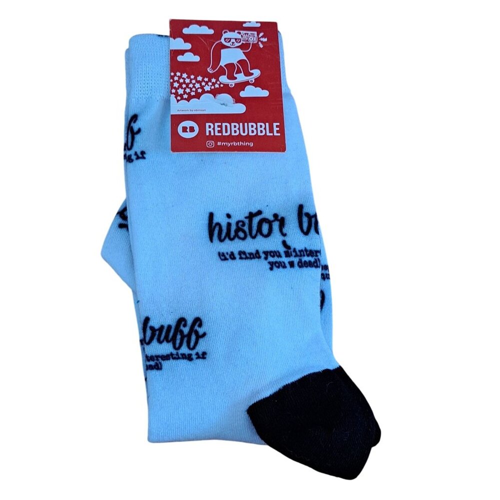 New Redbubble History Buff Socks Graphic Text Black White Novelty Women's 5-14